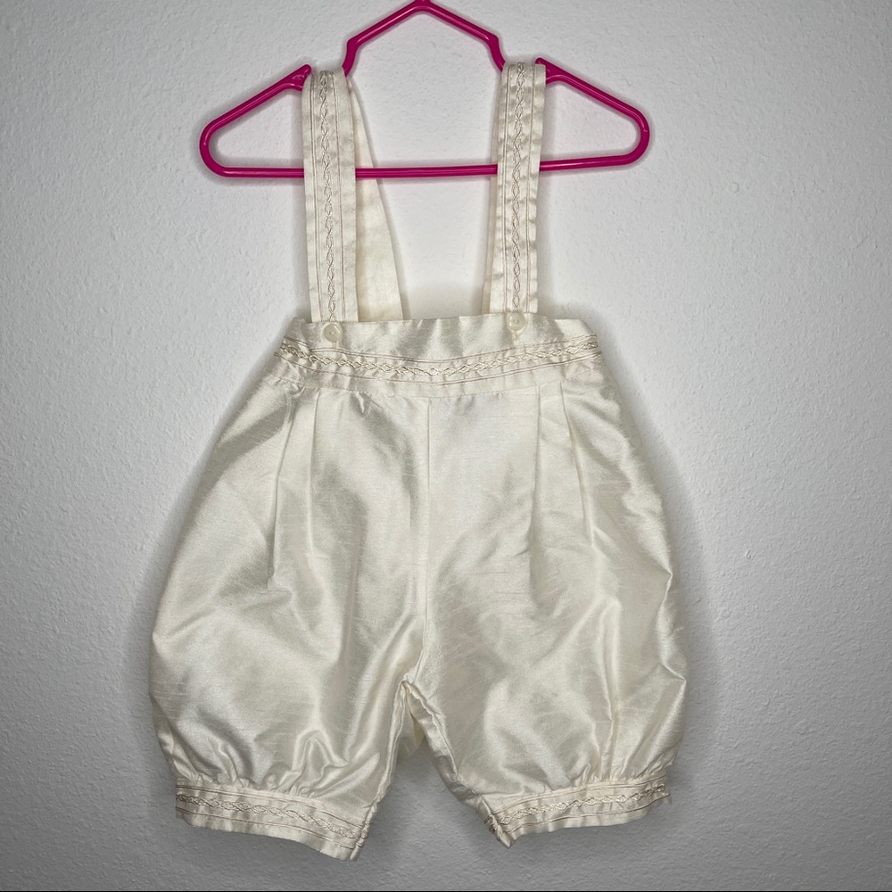 Christening baptism romper suspenders sz 2